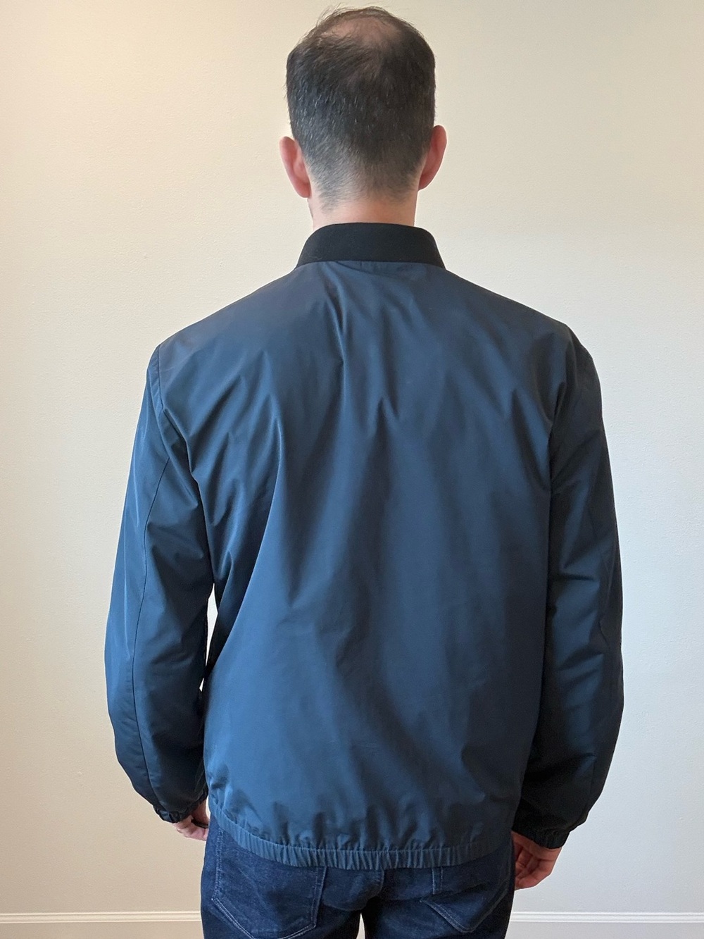Theory Minimalist Lightweight Poly Bomber Jacket Medium Navy Blue Full Zip - Picture 4 of 5